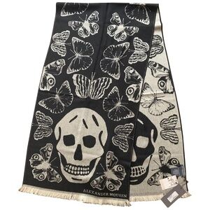 Alexander McQueen Black and White Skull and Butterfly Scarf